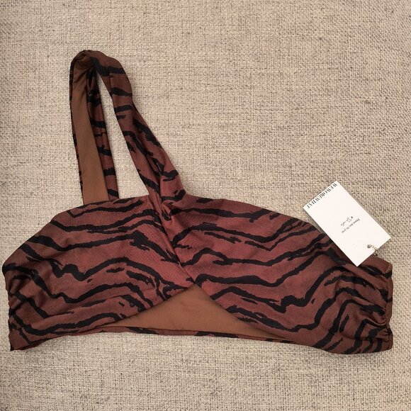 WeWoreWhat Brown Multi Tiger Stripe Asymmetrical Cross Over Bikini Swim Top XL - Picture 4 of 8